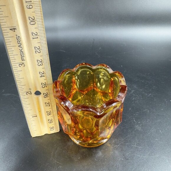 1960s LE Smith Amber Dominion Pattern Toothpick Holder Faceted Vintage Glass - Picture 4 of 13